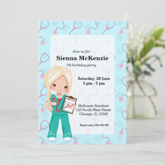 Kinder Nurse Einladung (Stehend Vorderseite)