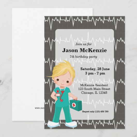Kinder Nurse Einladung (Vorne/Hinten)