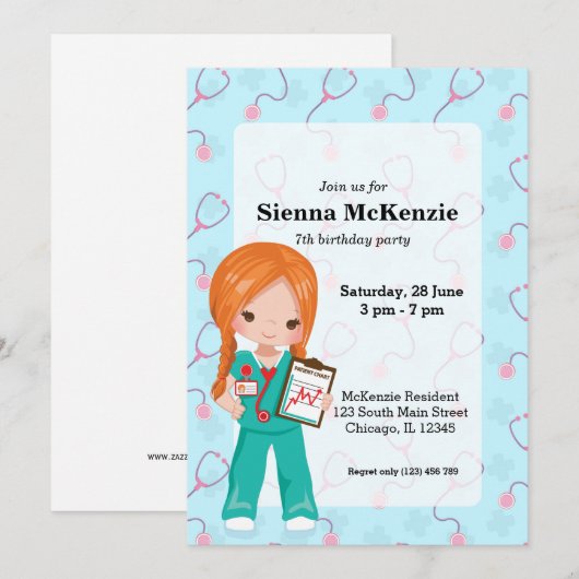 Kinder Nurse Einladung (Vorne/Hinten)