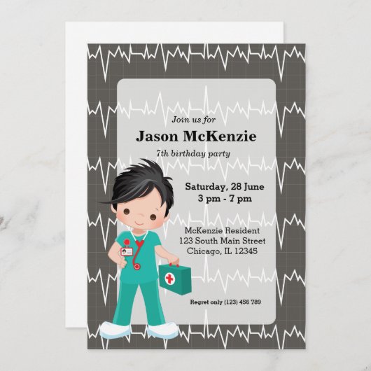 Kinder Nurse Einladung (Vorne/Hinten)