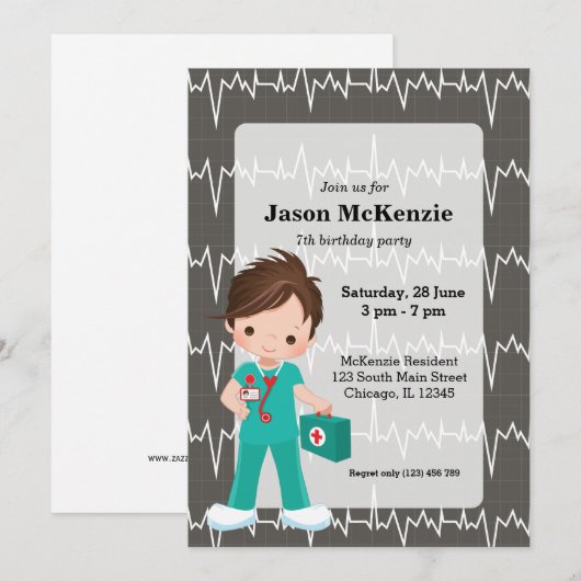 Kinder Nurse Einladung (Vorne/Hinten)