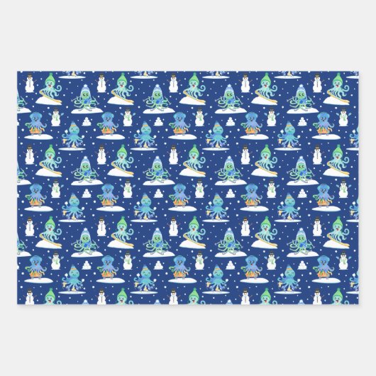 Kinder Octopus Winter Sport Funny Animal Wrapping Geschenkpapier Set (Vorderseite 2)