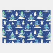 Kinder Octopus Winter Sport Funny Animal Wrapping Geschenkpapier Set (Vorderseite 3)