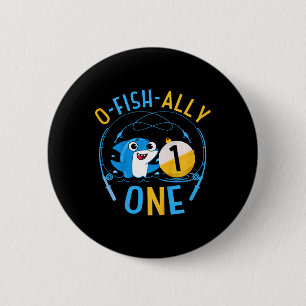Kinder Ofishally Eins 1. Geburtstag Angeln Thema O Button