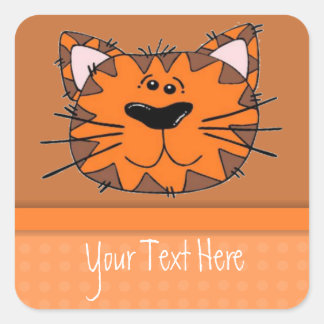 Kinder Orange Tiger Strip Cat Personalisiert Quadratischer Aufkleber