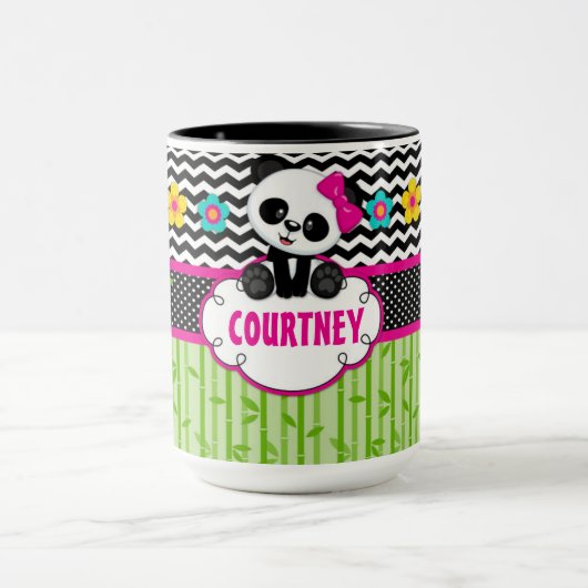 Kinder Panda Bear Monogramm Personalisierter Name Tasse (Zentrum)