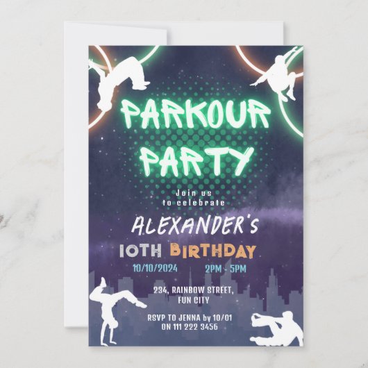 Kinder Parkour Party Geburtstag Einladung (Vorderseite)