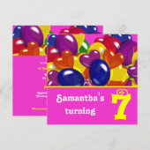 Kinder Party Ballons "hot pink" "any age" Einladung (Vorne/Hinten)