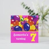 Kinder Party Ballons "hot pink" "any age" Einladung (Stehend Vorderseite)