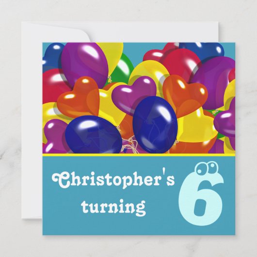 Kinder Party Ballons jedes Alters Einladung (Vorderseite)