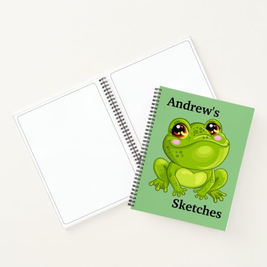 Kinder passen den grünen Frosch an Notizblock (Innenseite)