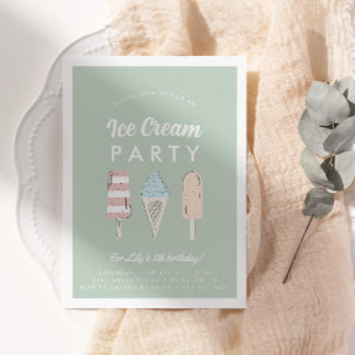 Kinder Pastell Ice Creme Sommer Geburtstagsparty Einladung