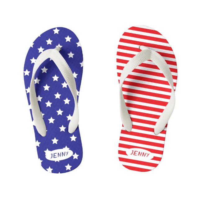 Kinder Patriotische Flip Flops mit Namen Kinderbadesandalen (Fußbett)
