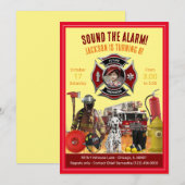 Kinder Personalisieren Foto & Info Feuerwehrmann G Einladung (Vorne/Hinten)