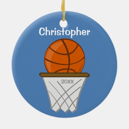 Kinder Personalisiert Basketball Blauer Ornament (Hinten)