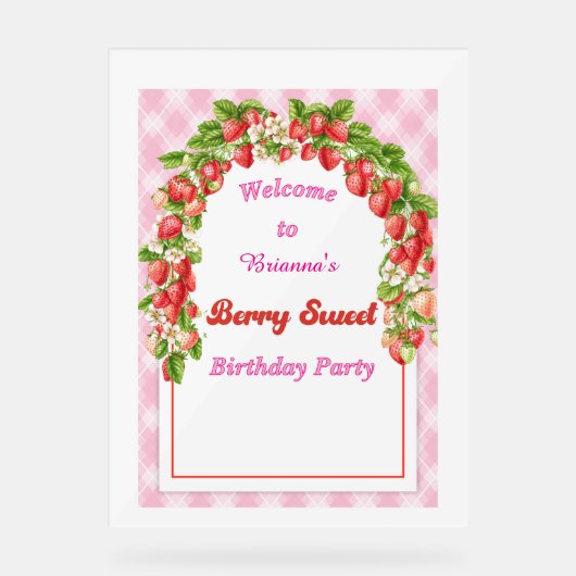 Kinder Personalisiert Berry Sweet B'day Willkommen Acrylschild (Vorderseite)