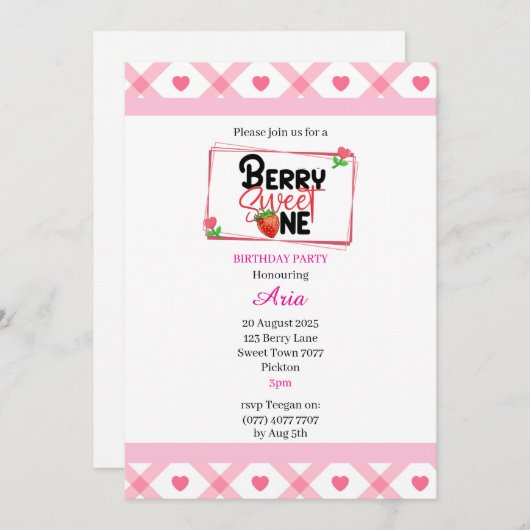 Kinder Personalisiert Berry Sweet One B'day Einlad Einladung (Vorne/Hinten)