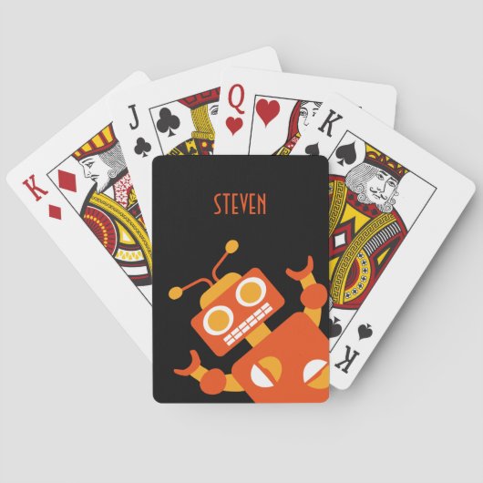 Kinder Personalisiert Crazy Orange Robot Bots Spielkarten (Rückseite)