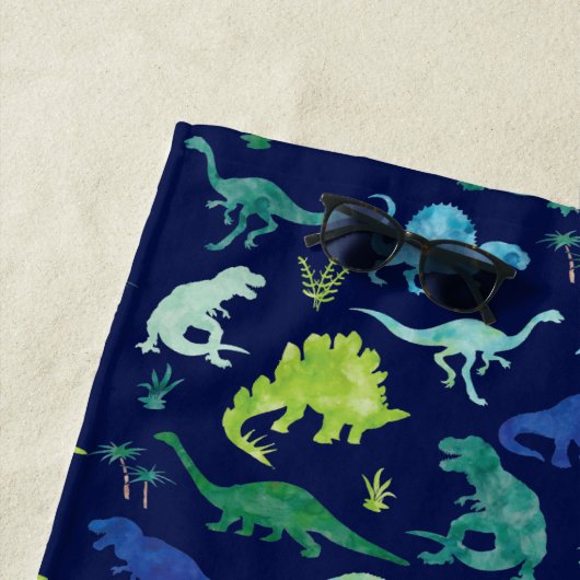Kinder Personalisiert Dinosaurier Blue Watercolor Strandtuch (Beispiel)