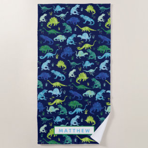 Kinder Personalisiert Dinosaurier Blue Watercolor Strandtuch