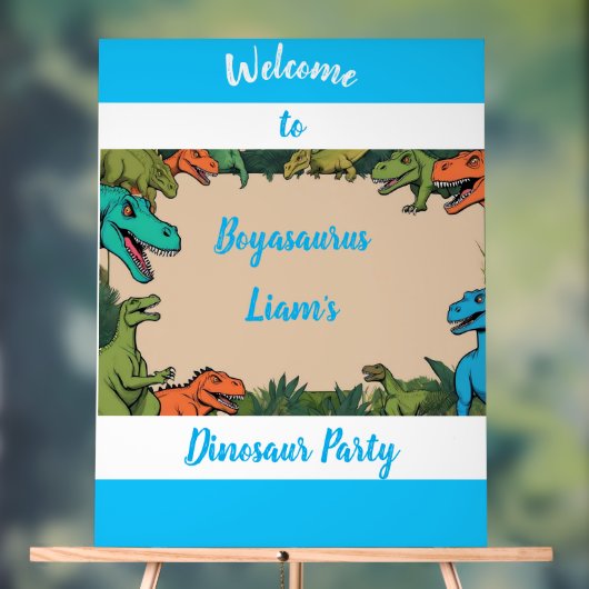 Kinder Personalisiert Dinosaurier Party Begrüßungs Acrylschild (Neutral)