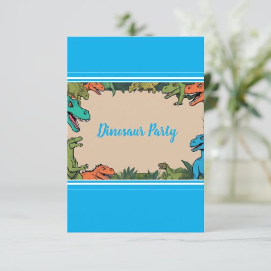 Kinder Personalisiert Dinosaurier Party Dankeschön Dankeskarte (Stehend Vorderseite)