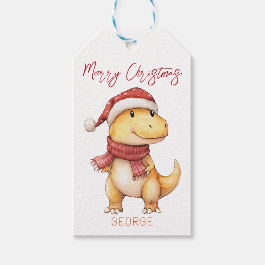 Kinder Personalisiert Dinosaurier Weihnachten Geschenkanhänger (Vorderseite)