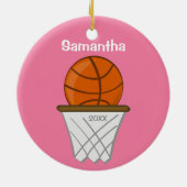 Kinder Personalisiert Girl Basketball Pink Keepake Keramik Ornament (Hinten)
