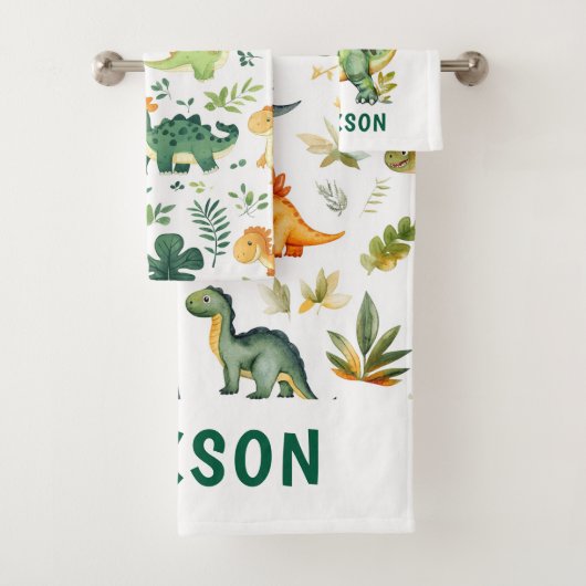 Kinder Personalisiert Niedlicher Dinosaurier Badhandtuch Set (Insitu)