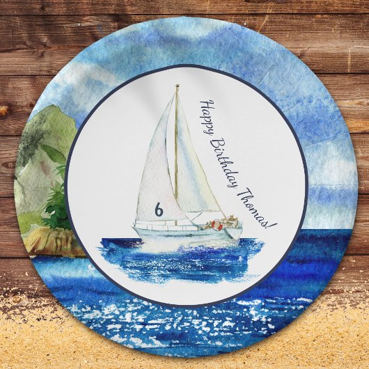 Kinder Personalisiert Ocean Sailboat Geburtstagspa Pappteller