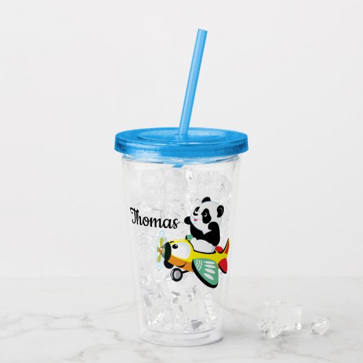 Kinder Personalisiert Panda Flyer Acryltrinkbecher (Rückseite Ice)