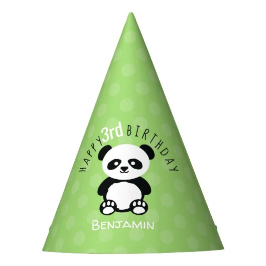 Kinder Personalisiert Panda Kawaii Geburtstag Grün Partyhütchen (Vorderseite)