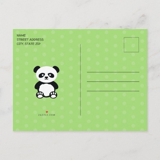 Kinder Personalisiert Panda Kawaii Green Geburtsta Einladungspostkarte (Rückseite)