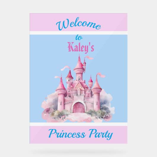 Kinder Personalisiert Princess Party Begrüßungszei Acrylschild (Vorderseite)