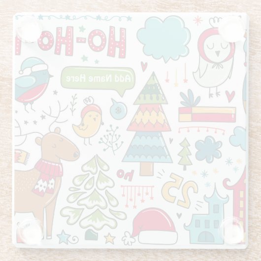 Kinder Personalisierte Weihnachts Folk Art Doodles Glasuntersetzer (Rückseite)