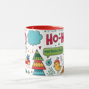 Kinder Personalisierte Weihnachts Folk Art Doodles Tasse