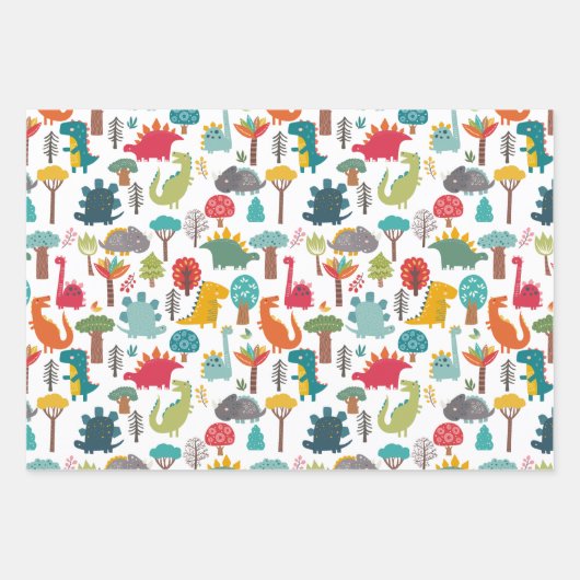 Kinder Personalisierter Dinosaurier-Wald farbenfro Geschenkpapier Set (Vorderseite 2)