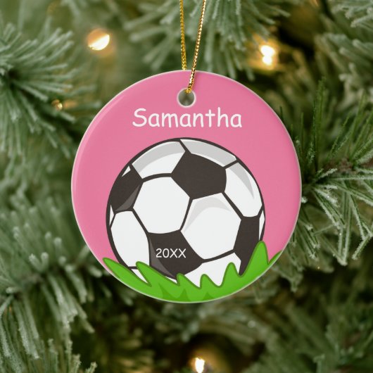 Kinder Personalisierter Fußballball rosa Keramikornament (Baum)