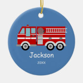 Kinder Personalisierter Rotfeuer-Lkw Weihnachten Keramik Ornament (Vorne)