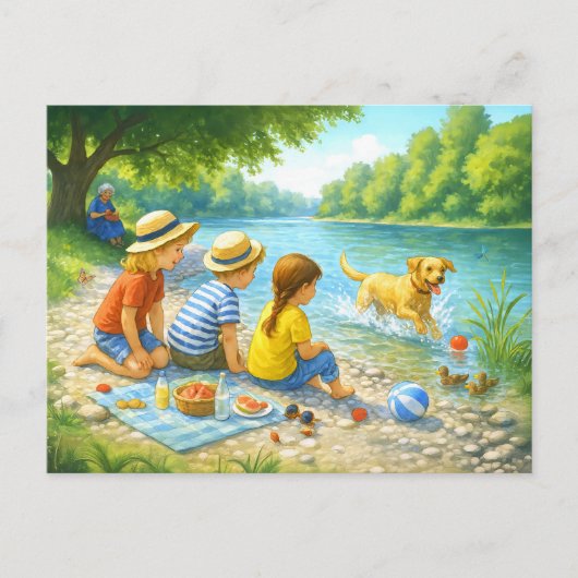 Kinder Picnic am Fluss Iasar Feiertagspostkarte (Vorderseite)