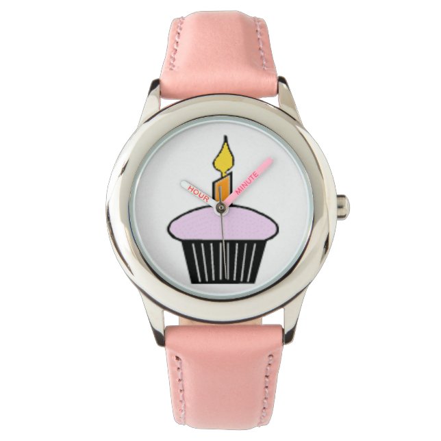 Kinder Pink Cupcake Thema Geburtstag Schau Armbanduhr (Vorderseite)