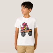 Kinder Pink-Dino-Monster LKW Brustkrebs-Warnung T-Shirt (Vorne ganz)