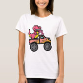 Kinder Pink-Dino-Monster LKW Brustkrebs-Warnung T-Shirt (Vorderseite)