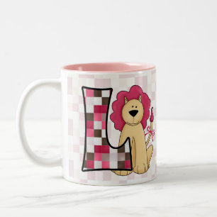 Kinder Pink Lion Monogram Letter L mit dem Namen Zweifarbige Tasse