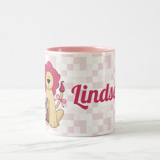 Kinder Pink Lion Monogram Letter L mit dem Namen Zweifarbige Tasse (Mittel)