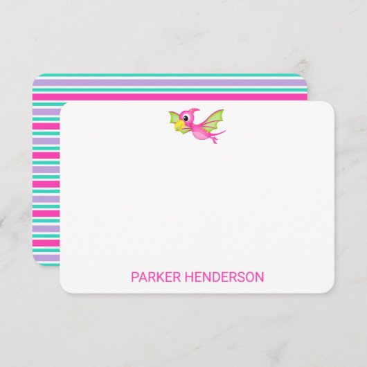 Kinder Pink Personalisiert Dinosaurier Stationery Dankeskarte (Vorne/Hinten)