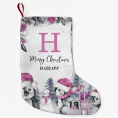 Kinder Pink Pinguin Monogramm Name Kleiner Weihnachtsstrumpf (Vorderseite)