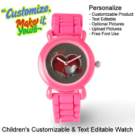 Kinder Pink Silicone Sehen Braun Gesicht Armbanduhr