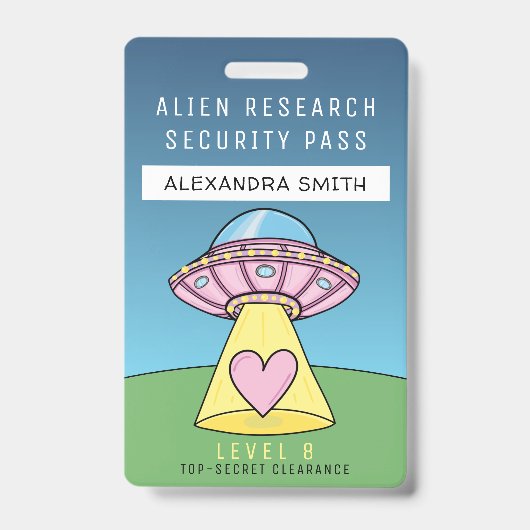 Kinder Pink UFO Party Alien Research Security Pass Ausweis (Vorderseite)