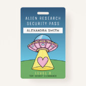 Kinder Pink UFO Party Alien Research Security Pass Ausweis (Vorderseite)
